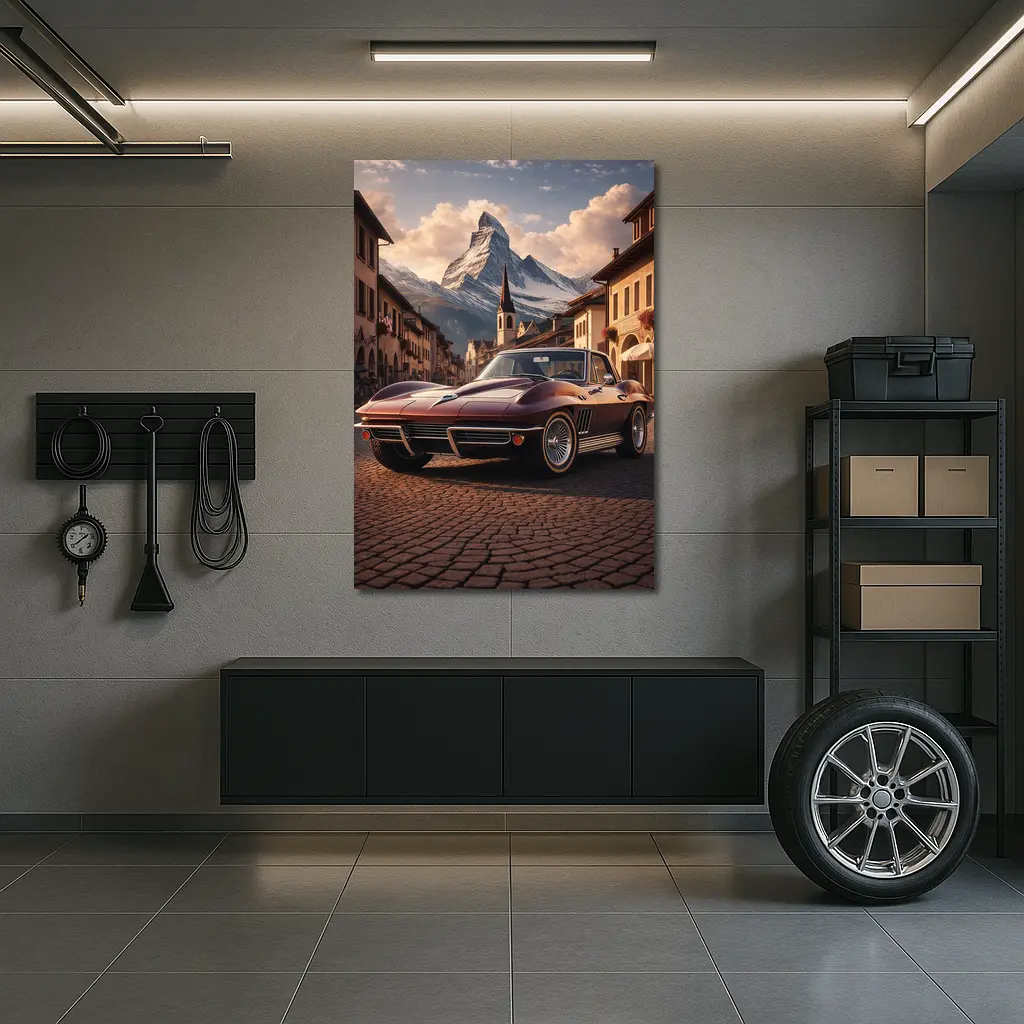 Chevrolet Corvette C2 Alpine Village Mountain Backdrop – Wall Art