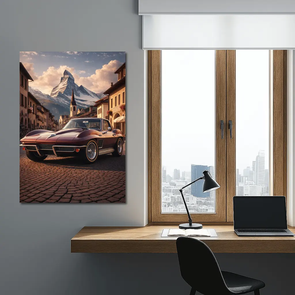 Chevrolet Corvette C2 Alpine Village Mountain Backdrop – Wall Art