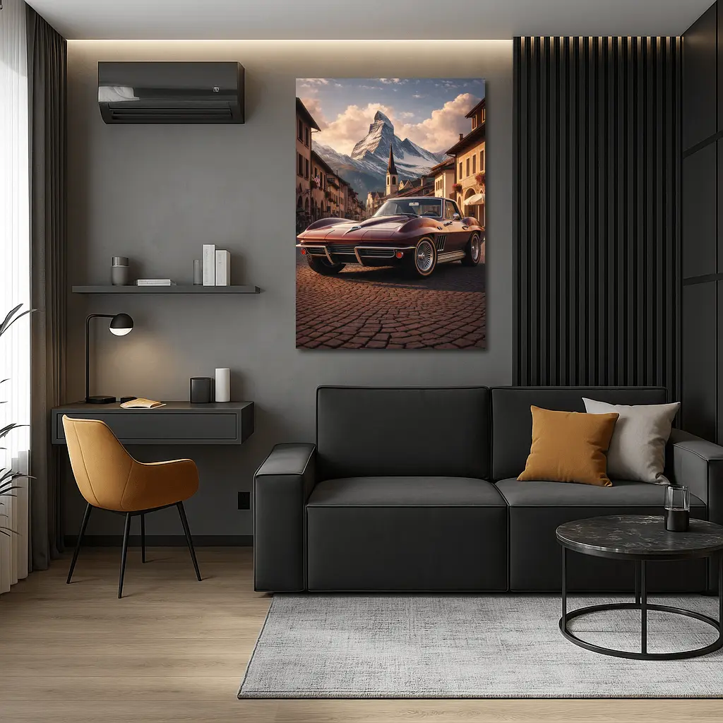Chevrolet Corvette C2 Alpine Village Mountain Backdrop – Wall Art