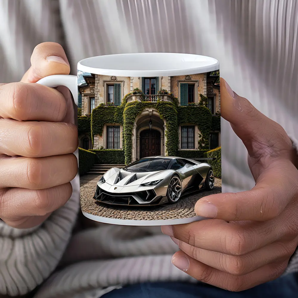 Lamborghini Sian Parked Before Grand Villa – Mugs