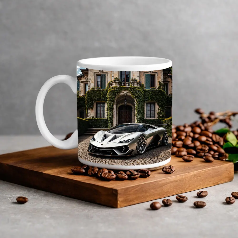 Lamborghini Sian Parked Before Grand Villa – Mugs