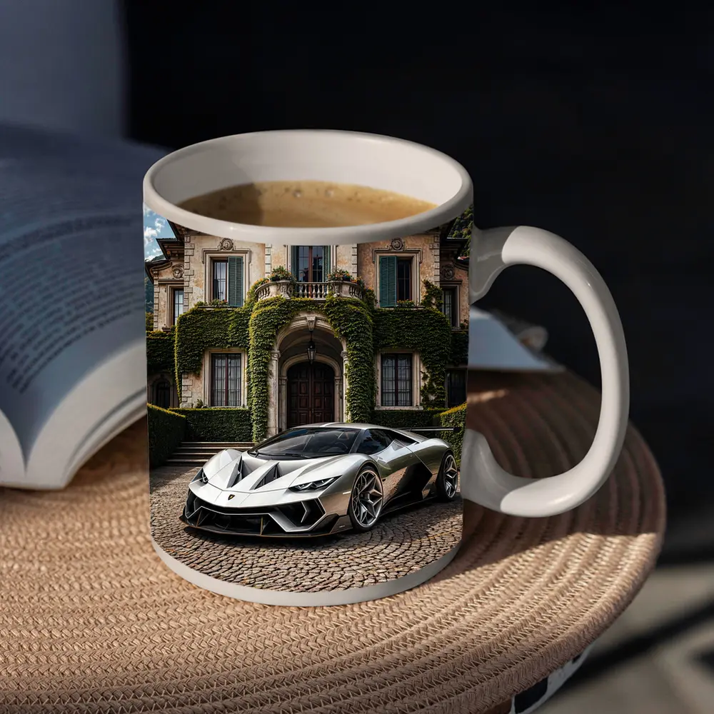 Lamborghini Sian Parked Before Grand Villa – Mugs