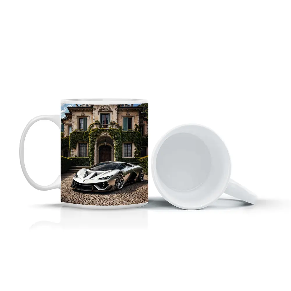 Lamborghini Sian Parked Before Grand Villa – Mugs