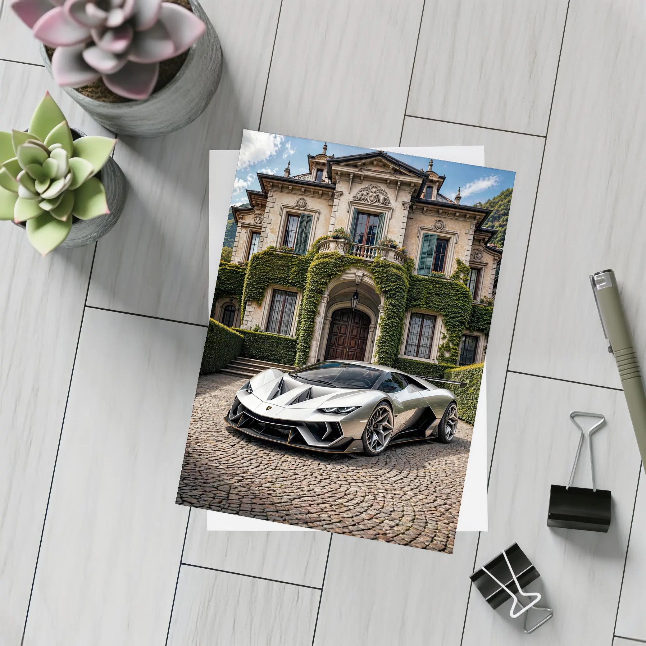 Lamborghini Sian Parked Before Grand Villa – Postcards