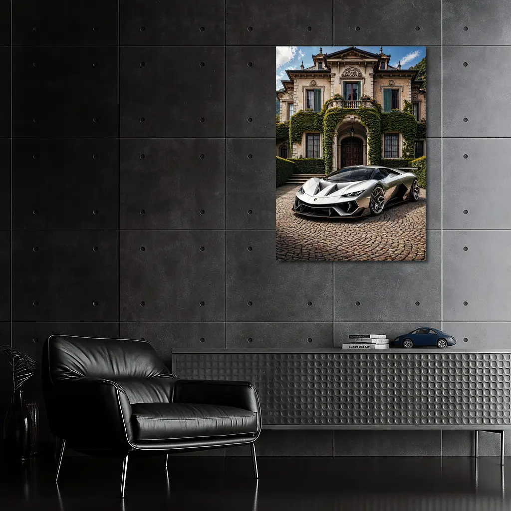 Lamborghini Sian Parked Before Grand Villa – Wall Art