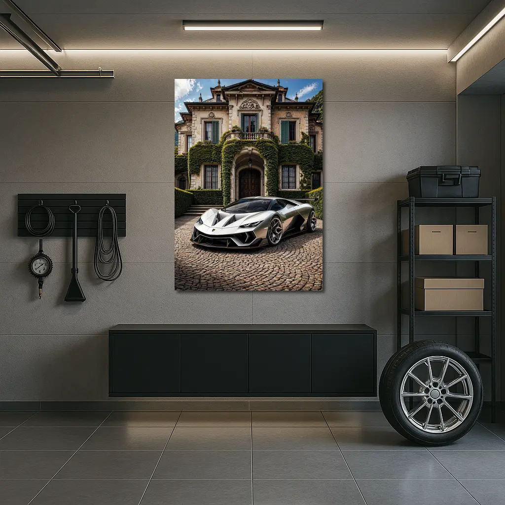 Lamborghini Sian Parked Before Grand Villa – Wall Art