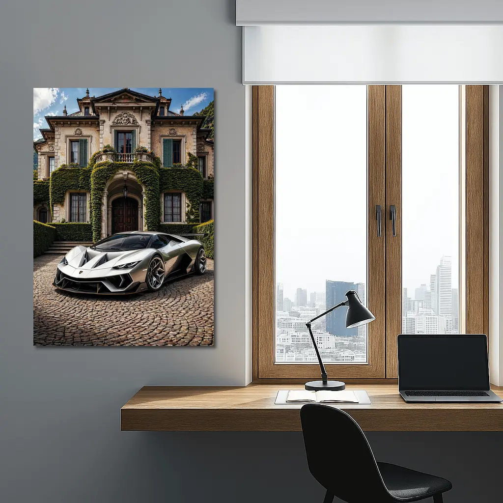 Lamborghini Sian Parked Before Grand Villa – Wall Art