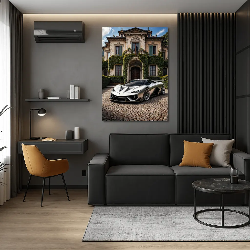 Lamborghini Sian Parked Before Grand Villa – Wall Art