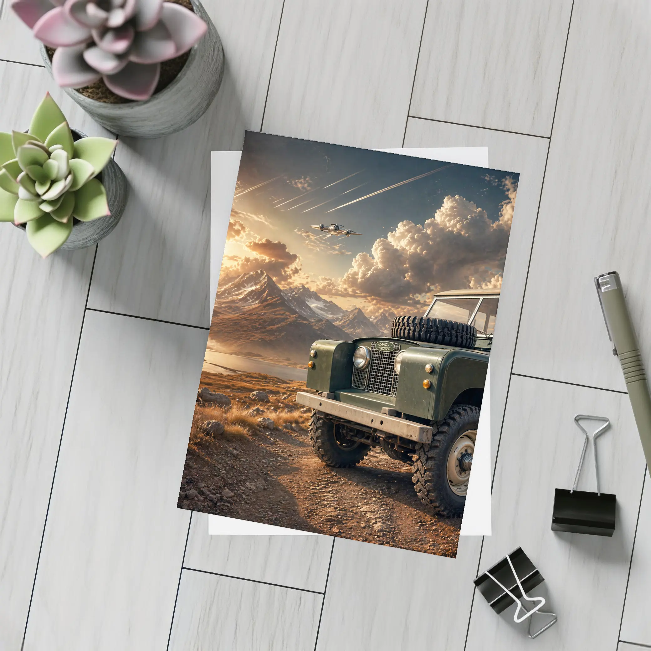Land Rover Defender Dirt Road Mountain Sunset – Postcards
