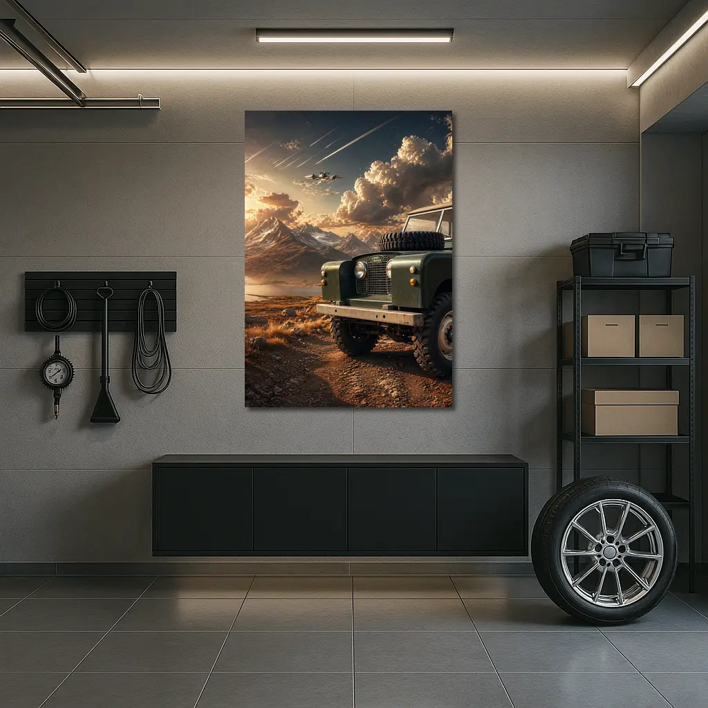 Land Rover Defender Dirt Road Mountain Sunset – Wall Art