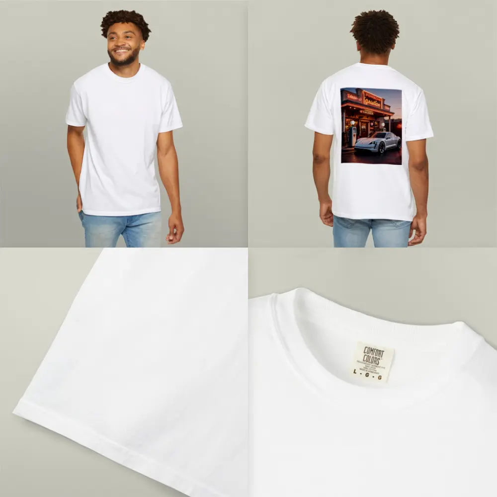 Porsche Taycan At Retro Neon Gas Station – T-Shirts