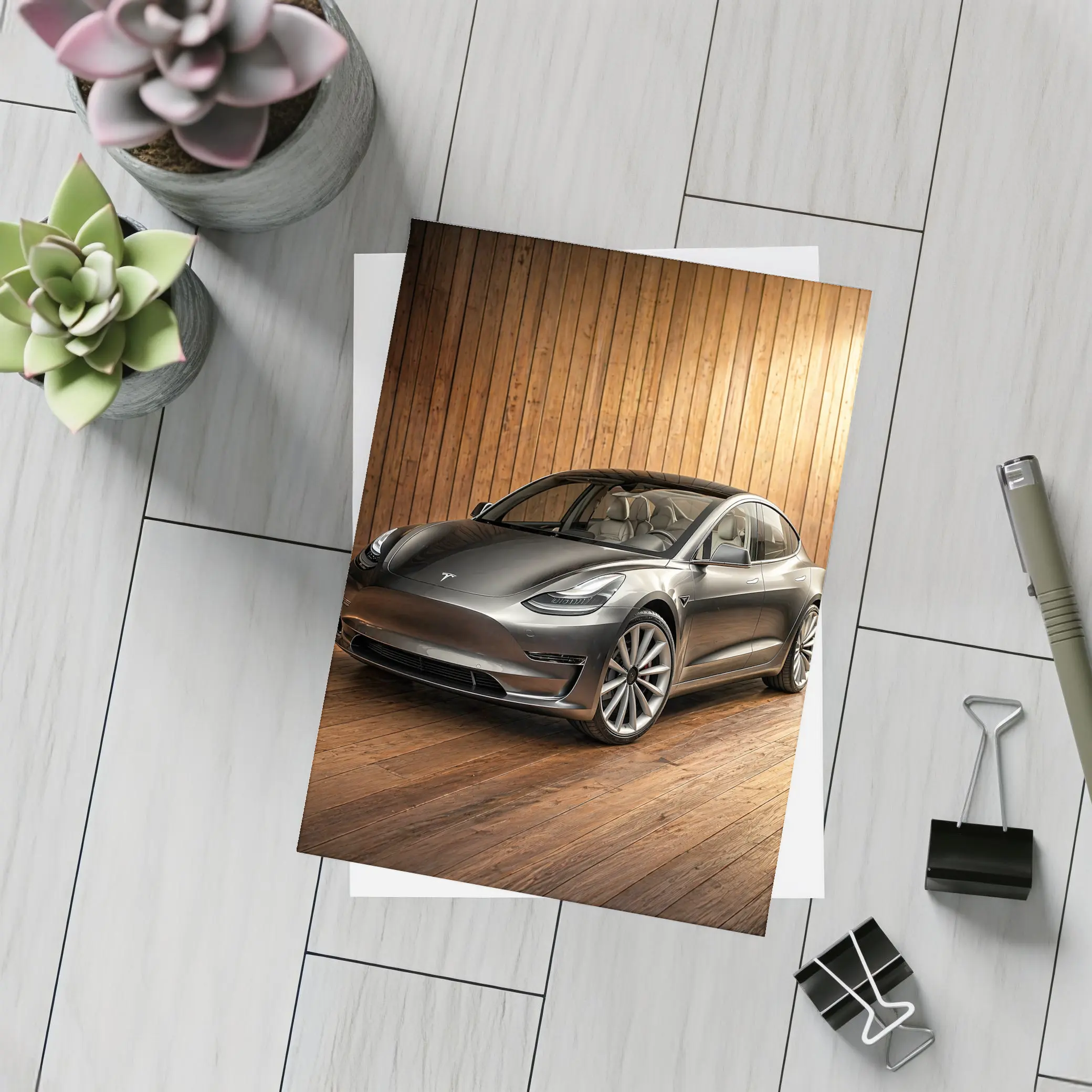 Tesla Model 3 Dark Gray Wooden Studio – Postcards