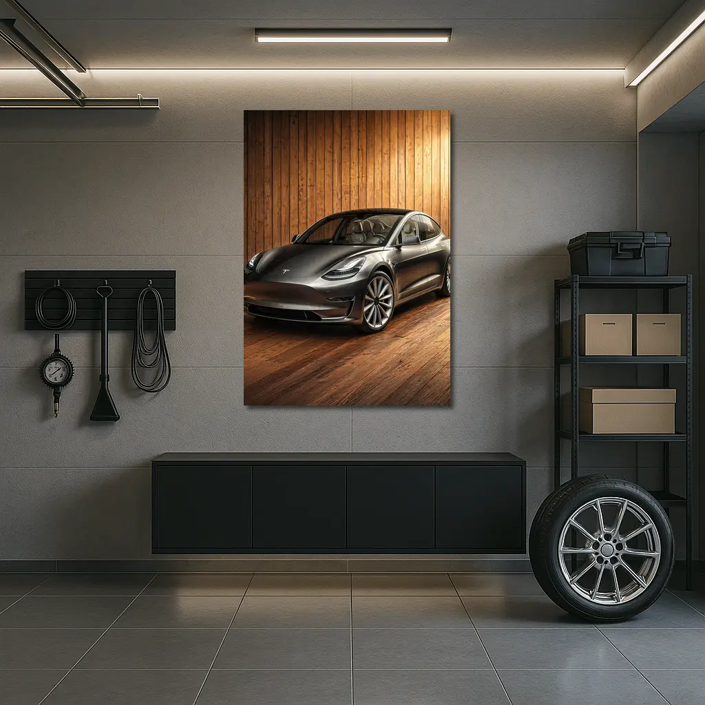Tesla Model 3 Dark Gray Wooden Studio – Wall Art