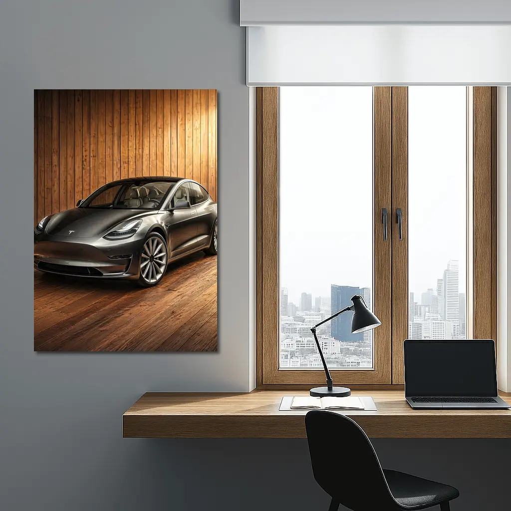 Tesla Model 3 Dark Gray Wooden Studio – Wall Art