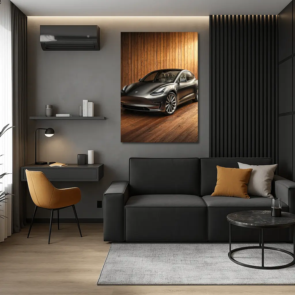Tesla Model 3 Dark Gray Wooden Studio – Wall Art