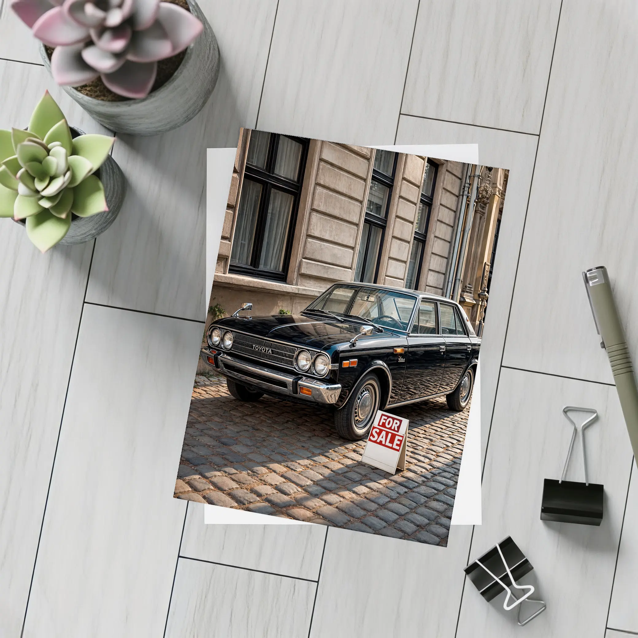 Toyota Classic Sedan Black Cobblestone Street – Postcards