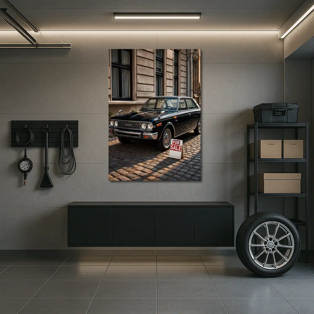 Toyota Classic Sedan Black Cobblestone Street – Wall Art