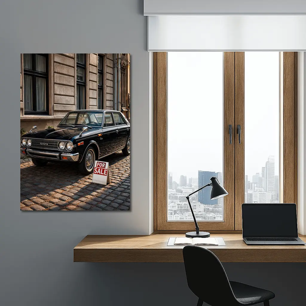 Toyota Classic Sedan Black Cobblestone Street – Wall Art