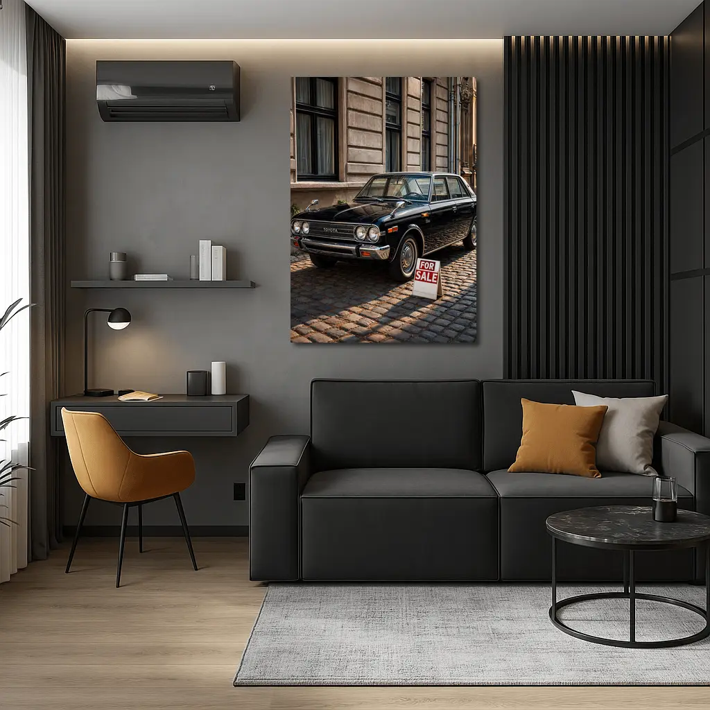 Toyota Classic Sedan Black Cobblestone Street – Wall Art