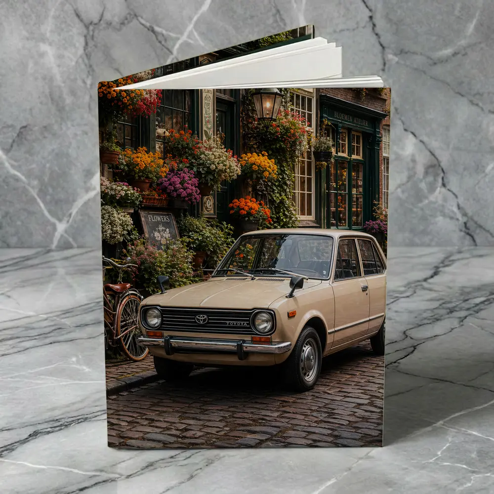 Toyota Corolla Classic Car Cobblestone Street Scene – Notebooks