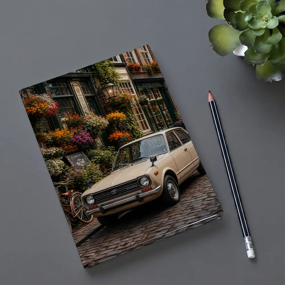 Toyota Corolla Classic Car Cobblestone Street Scene – Notebooks