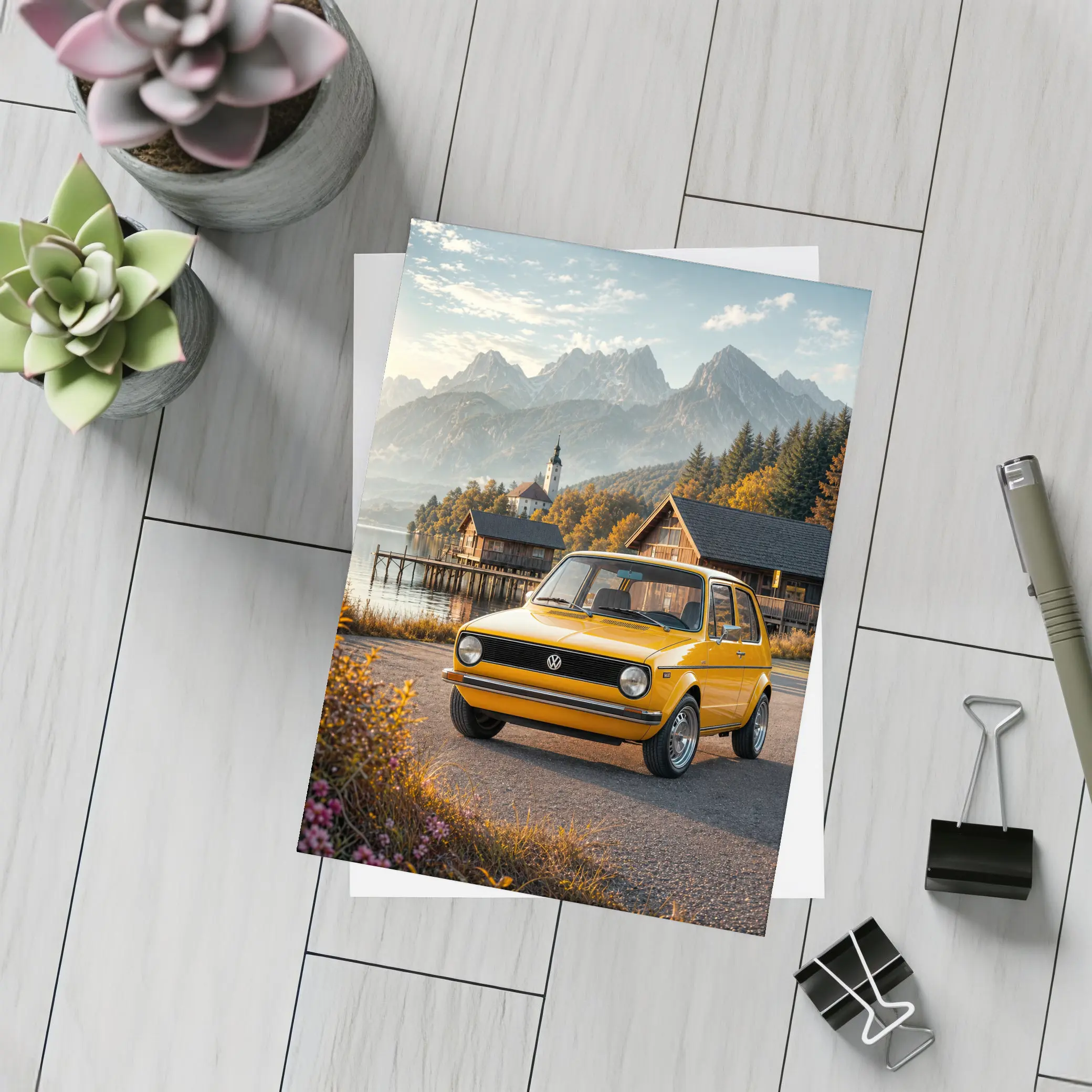 Volkswagen Golf MK1 Alpine Lake Setting – Postcards