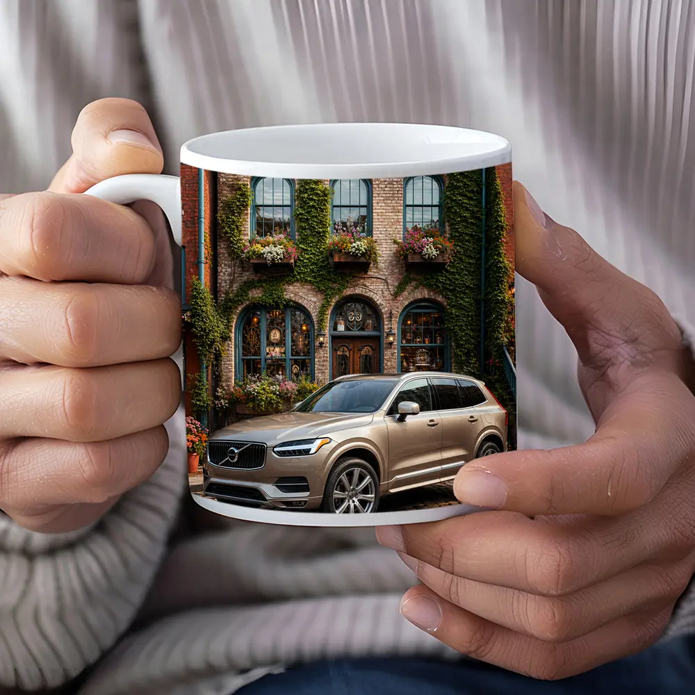 Volvo XC90 Parked Outside Ivy Covered Building – Mugs