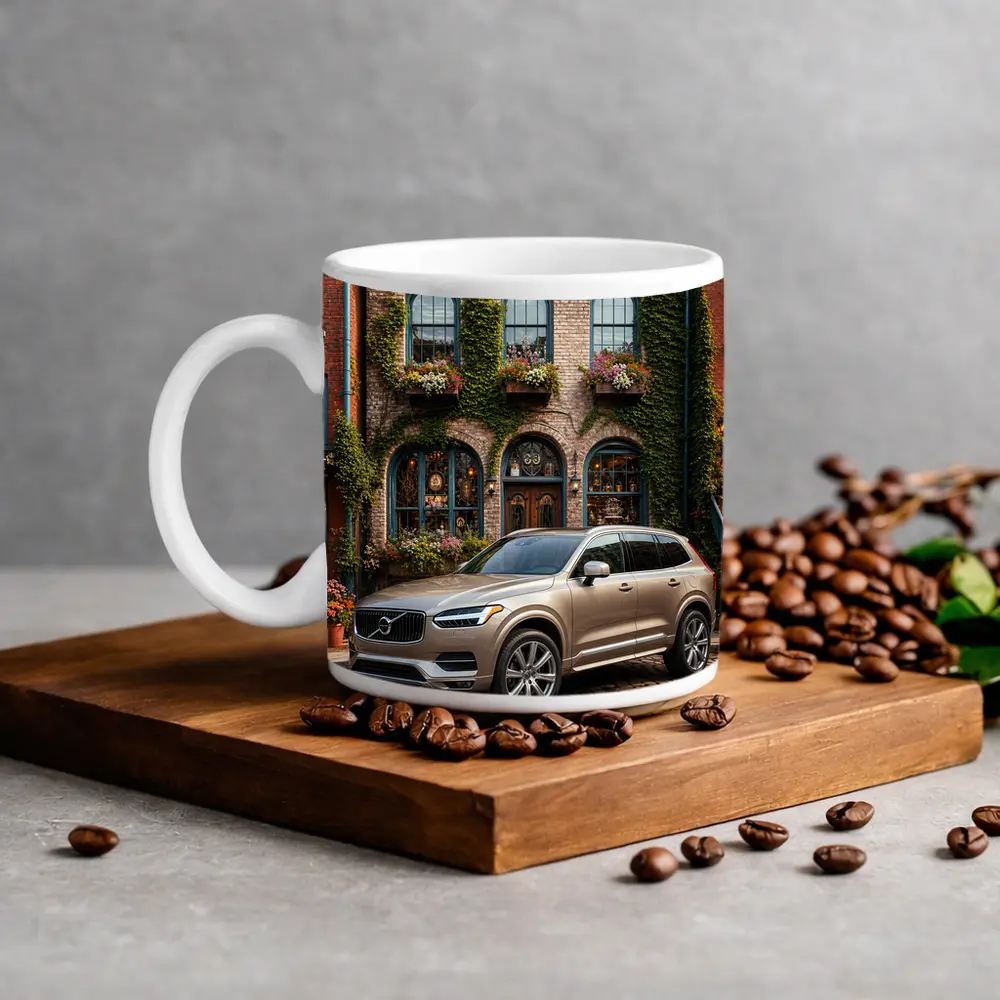 Volvo XC90 Parked Outside Ivy Covered Building – Mugs