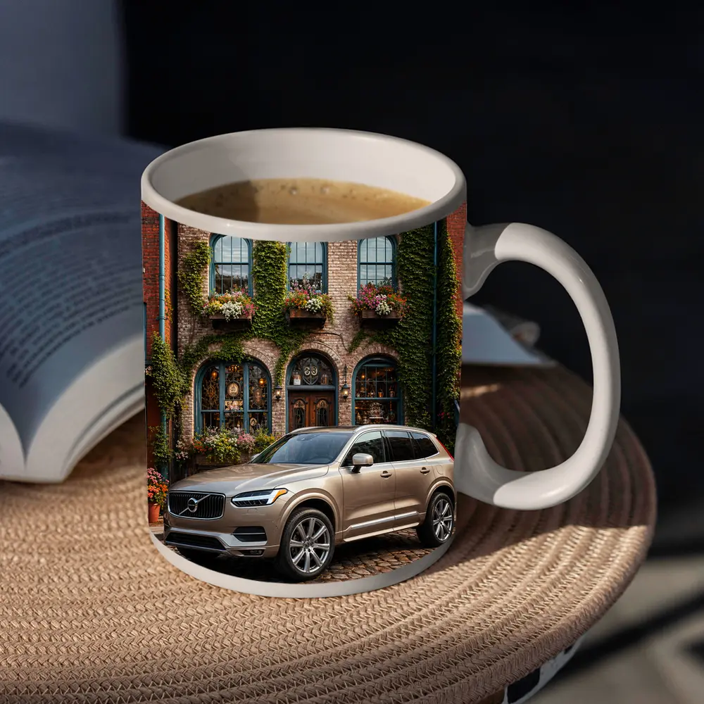 Volvo XC90 Parked Outside Ivy Covered Building – Mugs