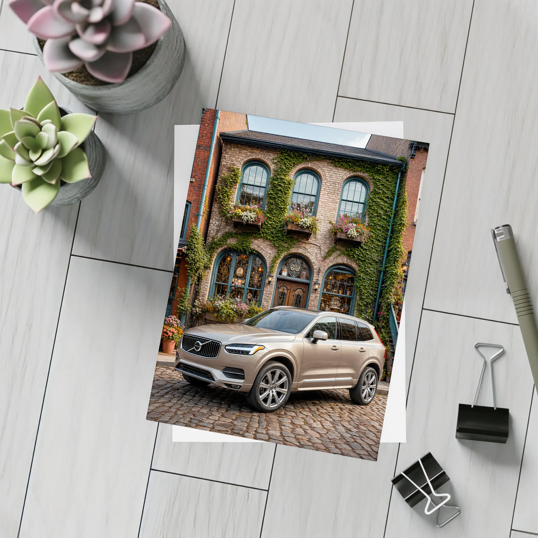 Volvo XC90 Parked Outside Ivy Covered Building – Postcards