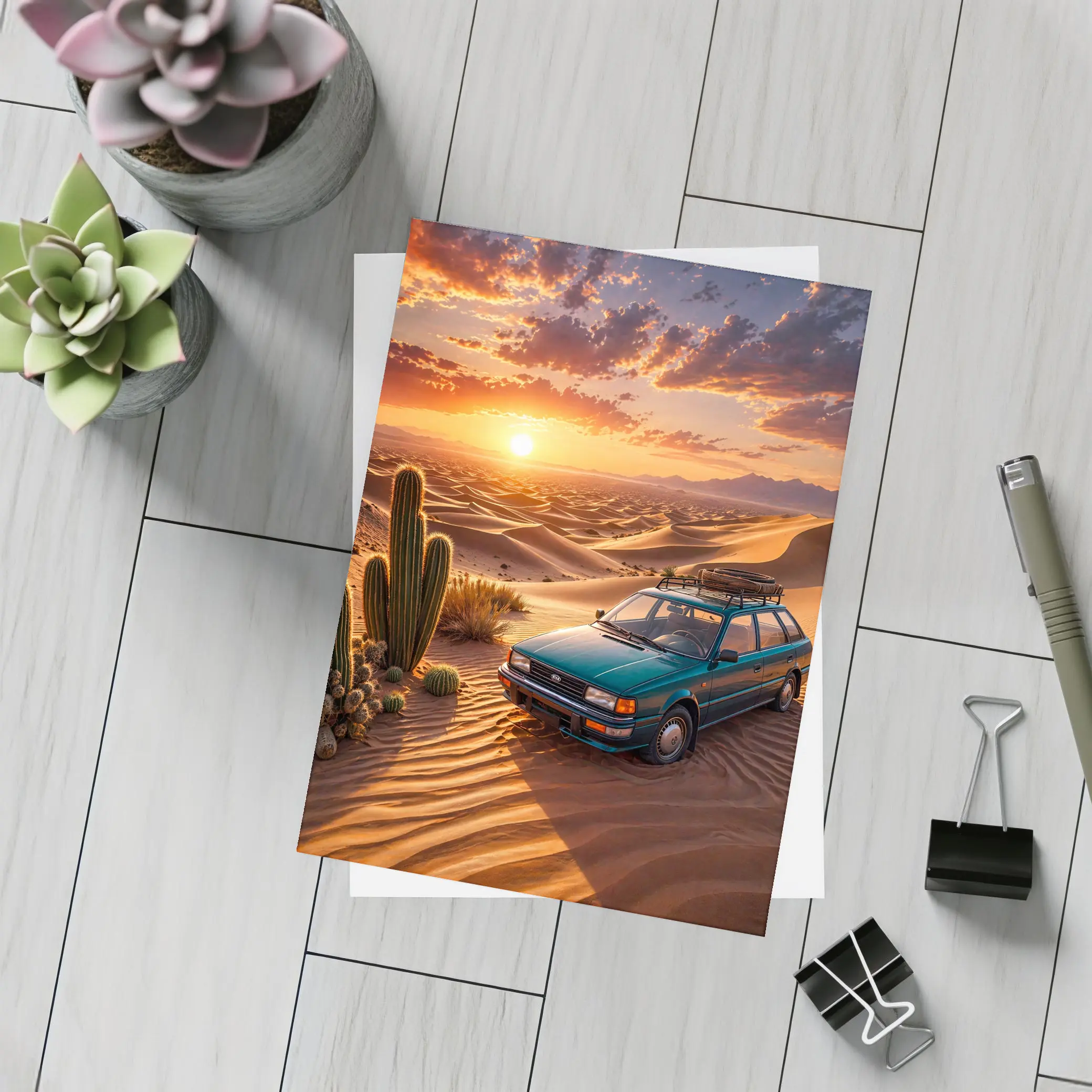 Subaru Wagon Desert Sunset Sand Dunes – Postcards