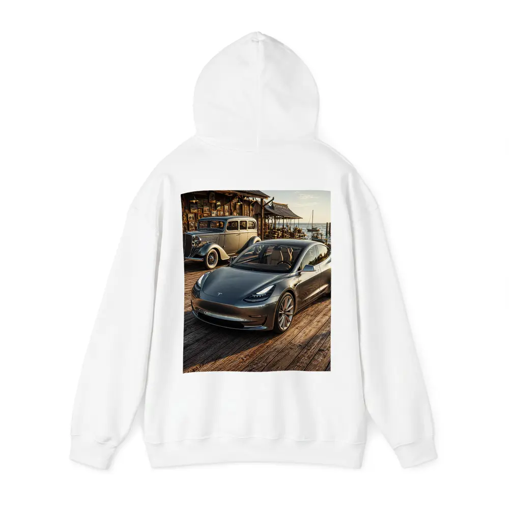 Tesla Model 3 and Vintage Car Dockside – Hoodies