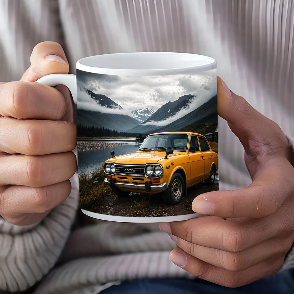 Vintage Toyota Corolla Yellow Mountain Lake – Mugs