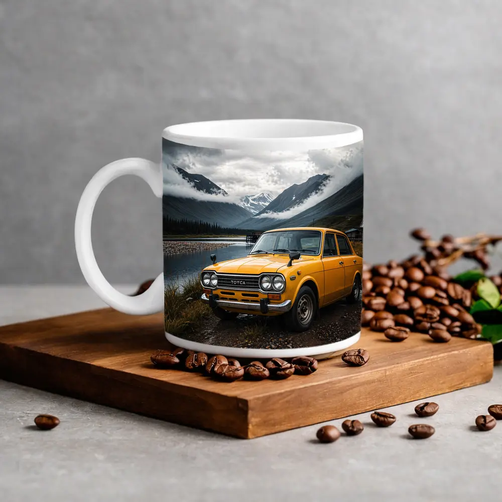 Vintage Toyota Corolla Yellow Mountain Lake – Mugs