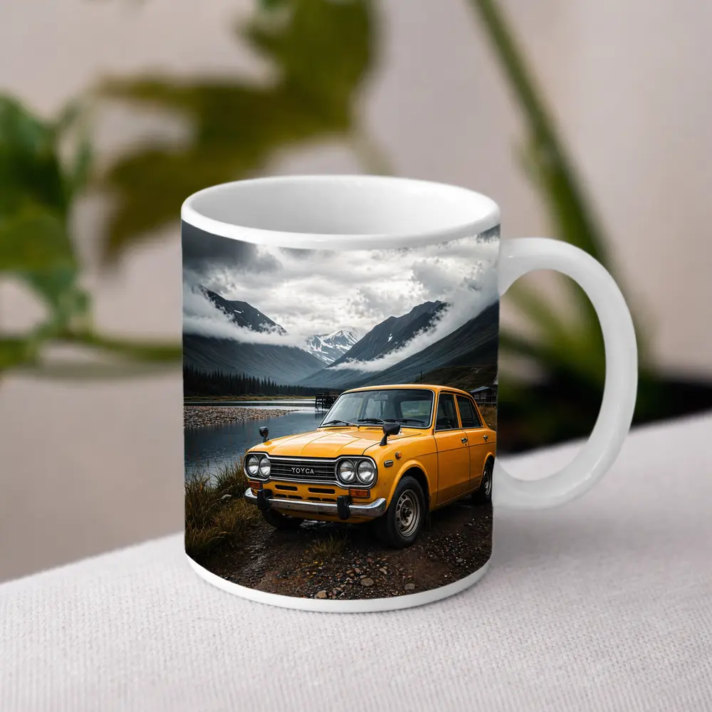 Vintage Toyota Corolla Yellow Mountain Lake – Mugs