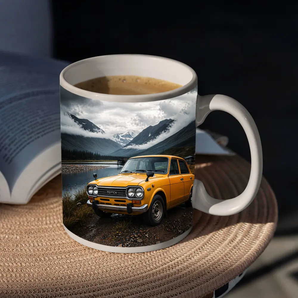 Vintage Toyota Corolla Yellow Mountain Lake – Mugs