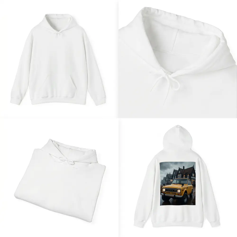 Toyota Land Cruiser Yellow Rainy Village Street – Hoodies