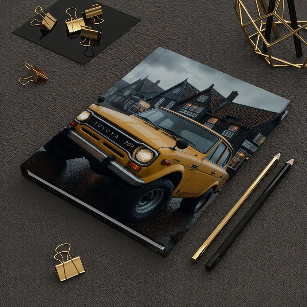 Toyota Land Cruiser Yellow Rainy Village Street – Notebooks