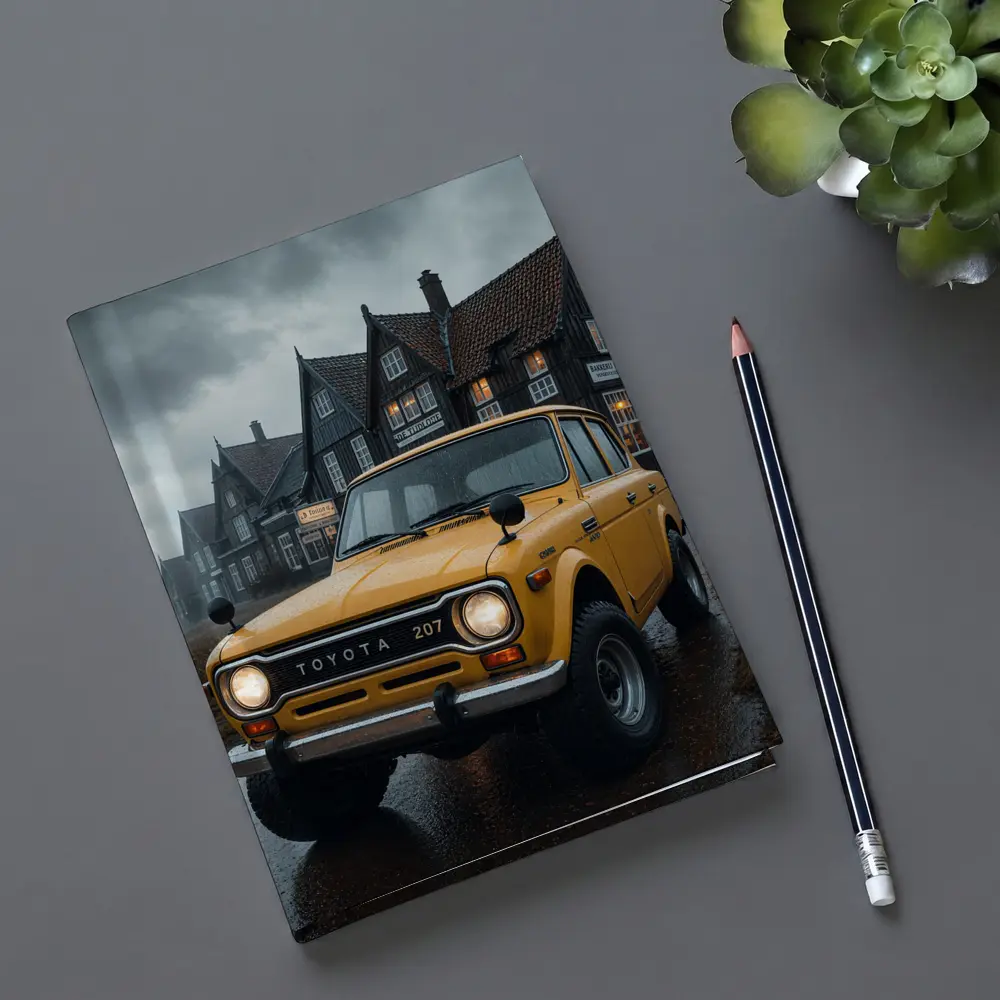 Toyota Land Cruiser Yellow Rainy Village Street – Notebooks