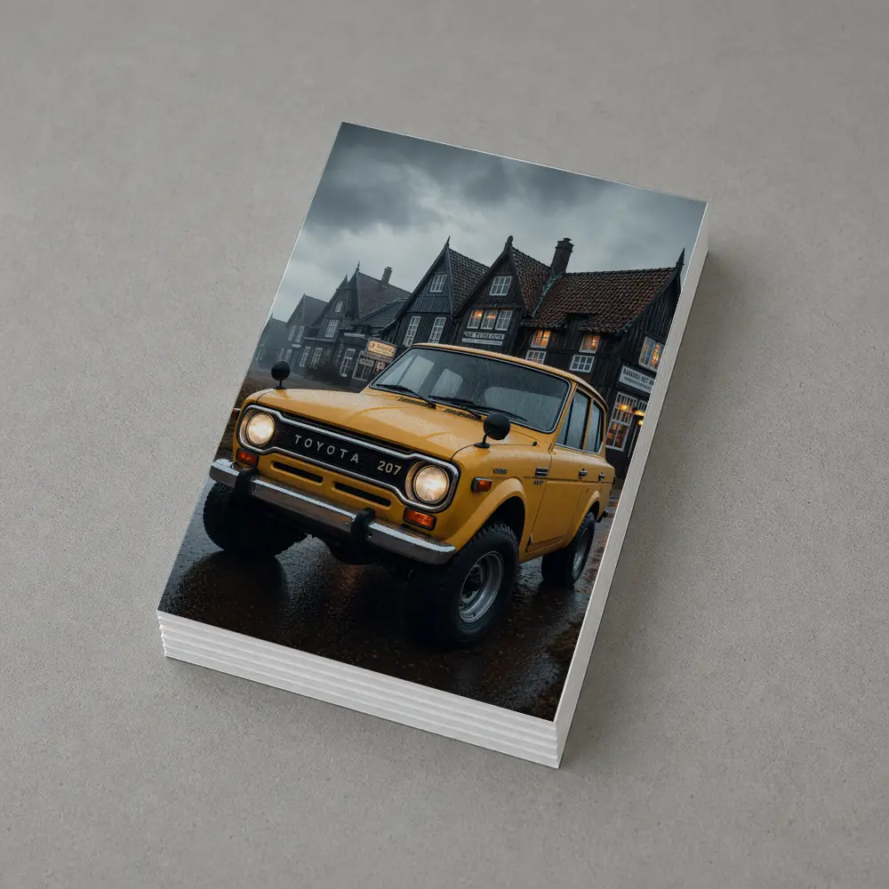 Toyota Land Cruiser Yellow Rainy Village Street – Postcards