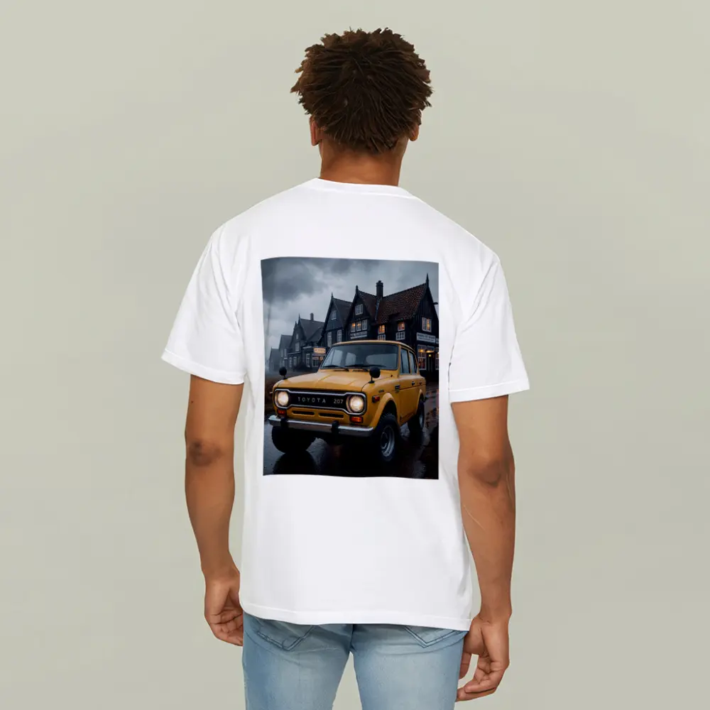 Toyota Land Cruiser Yellow Rainy Village Street – T-Shirts