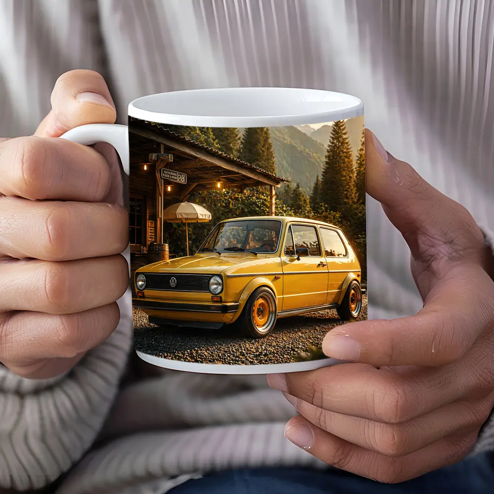 Vintage Volkswagen Golf Mk1 Yellow Mountains – Mugs