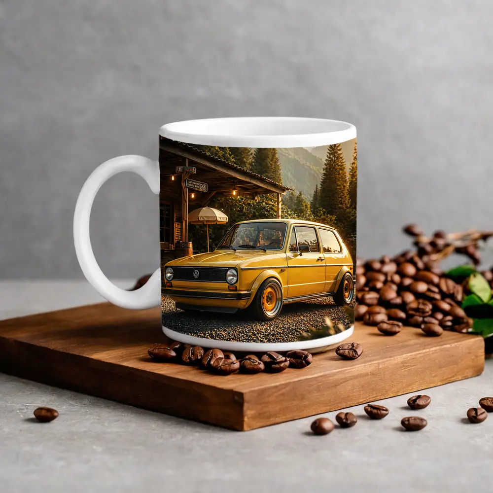 Vintage Volkswagen Golf Mk1 Yellow Mountains – Mugs