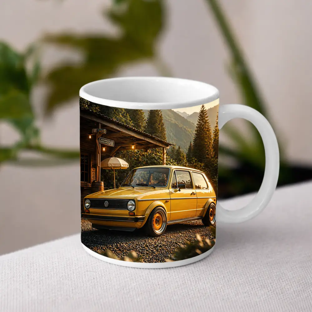 Vintage Volkswagen Golf Mk1 Yellow Mountains – Mugs
