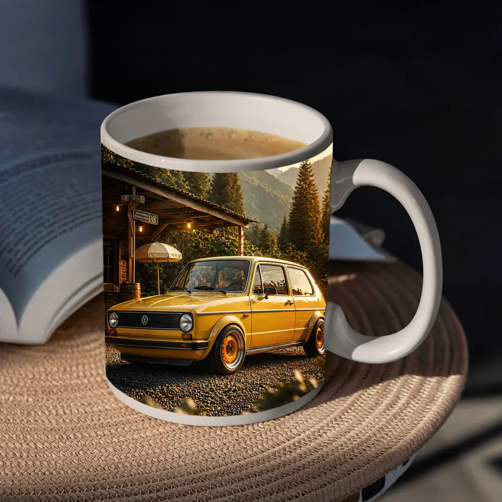 Vintage Volkswagen Golf Mk1 Yellow Mountains – Mugs