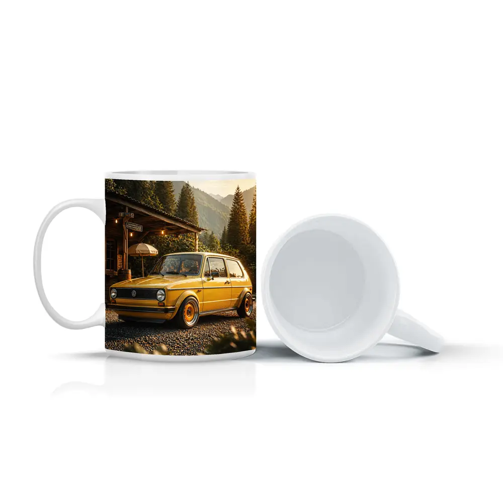 Vintage Volkswagen Golf Mk1 Yellow Mountains – Mugs