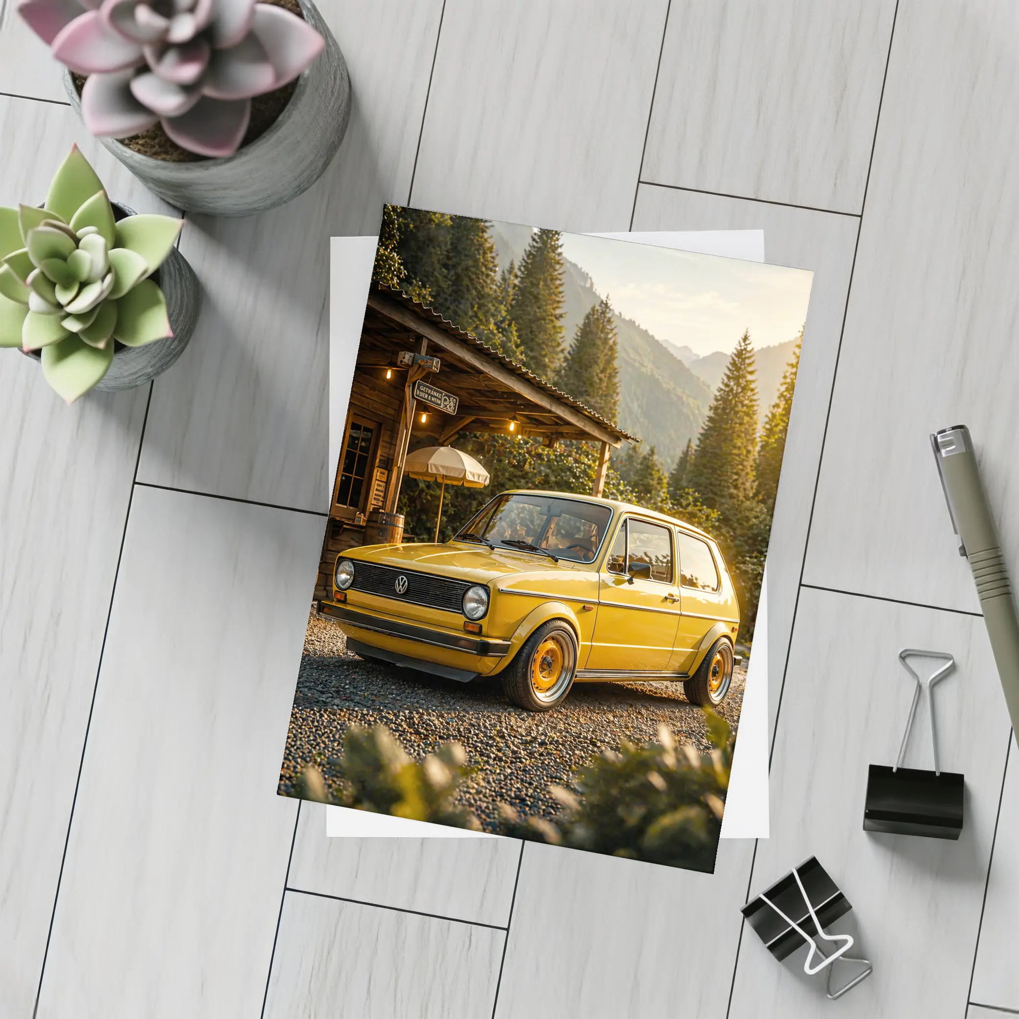 Vintage Volkswagen Golf Mk1 Yellow Mountains – Postcards