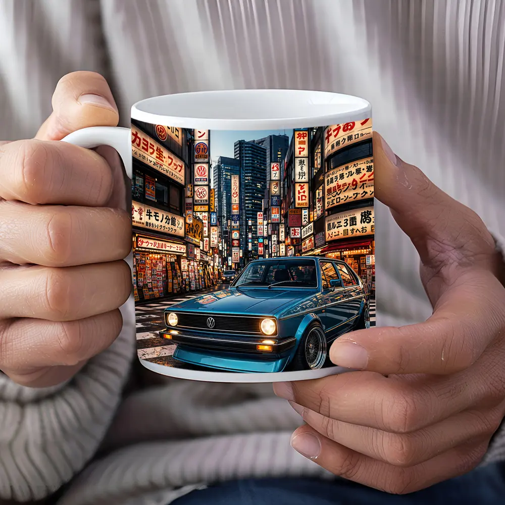 Volkswagen Golf MK1 Tokyo Japan Night Street – Mugs
