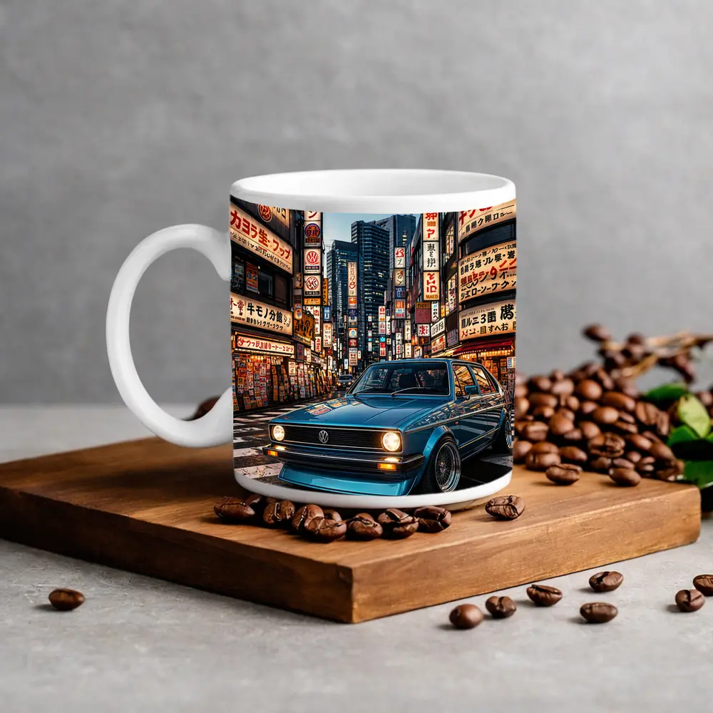 Volkswagen Golf MK1 Tokyo Japan Night Street – Mugs