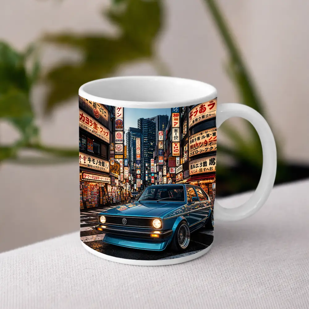 Volkswagen Golf MK1 Tokyo Japan Night Street – Mugs